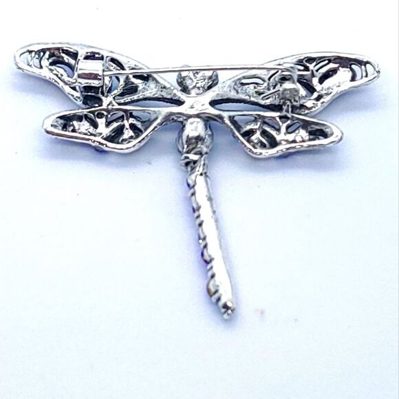 Blue Dragonfly Rhinestone Brooch Large Sparkly Silver Lapel Pin Backpack Fairy - Picture 7 of 7
